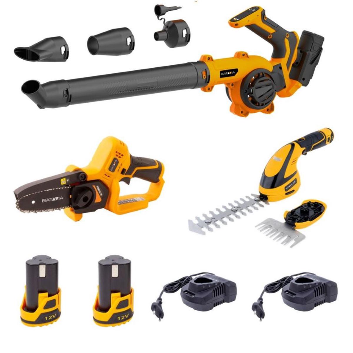12V Garden Set12V Grass Shear & Shrubber + Mini Chainsaw + Multi-Blower