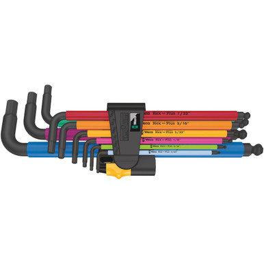 Wera 05022640001 950/9 Hex-Plus Multicolour Imperial 2 L-Key Set, Imperial, Blacklaser, 9 Pieces