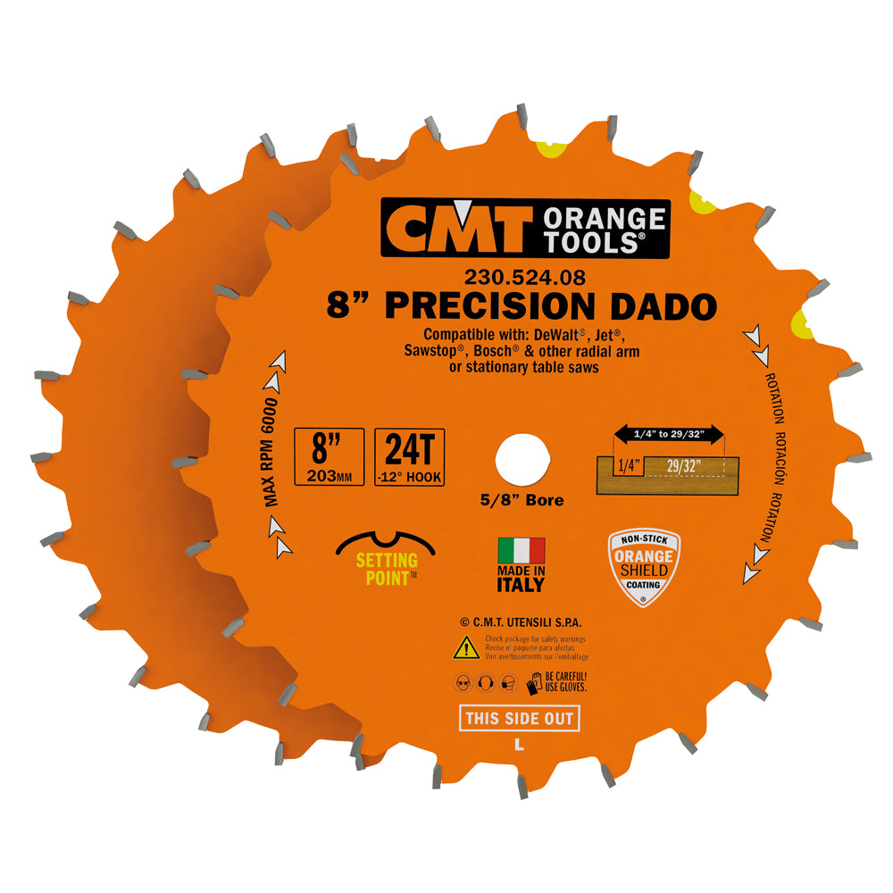 CMT 230.524.08 PRECISION DADO 8’’x1/4” to 29/32”x5/8’’ T=24 FLAT+ATB (-12° NEG)