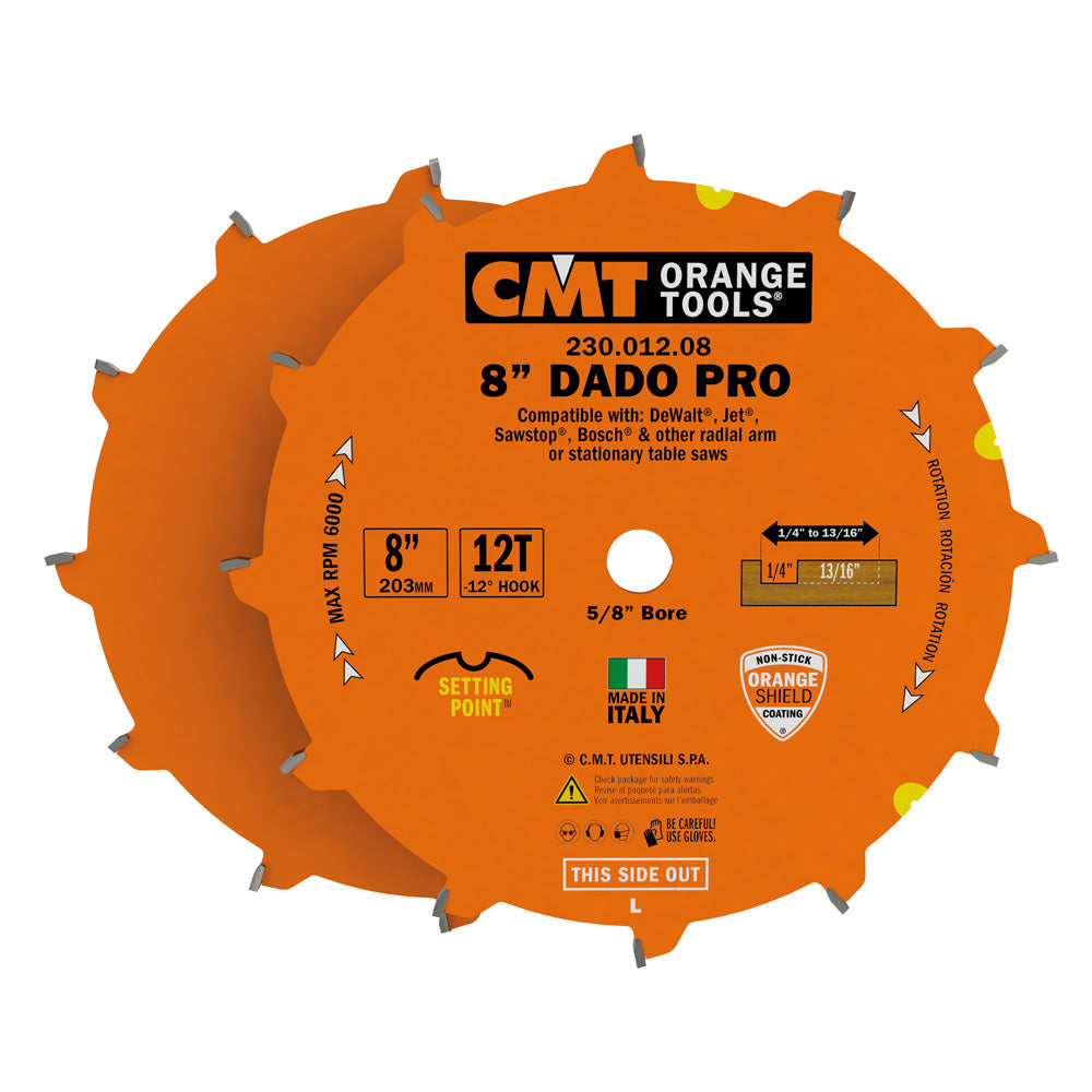 CMT 230.012.08 DADO PRO 8’’x1/4” to 13/16”x5/8’’ T=12 FLAT+ATB (-12° NEG)