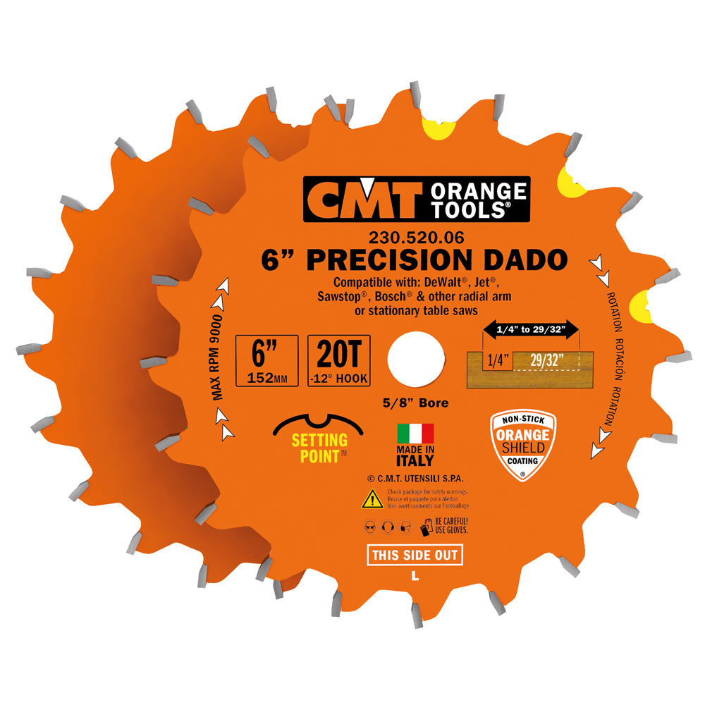 CMT 230.520.06 PRECISION DADO 6’’x1/4” to 29/32”x5/8’’ T=20 FLAT+ATB (-12° NEG)