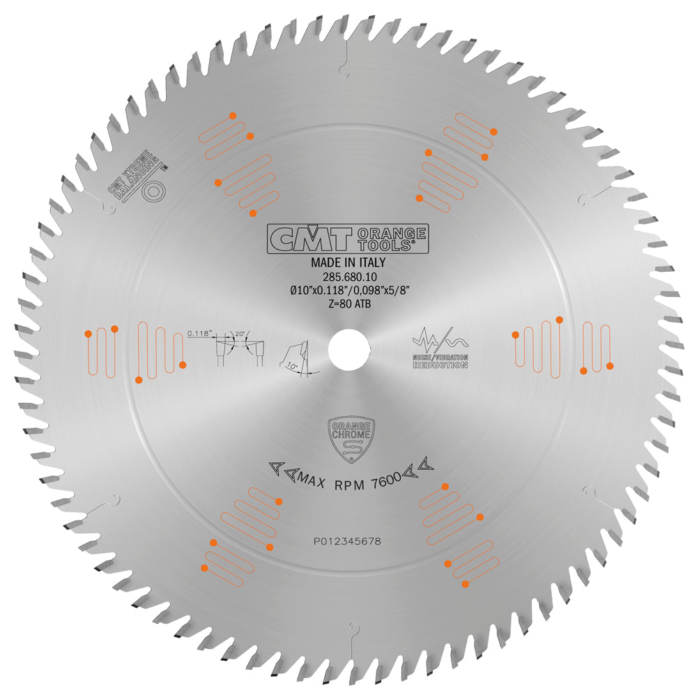 CMT 285.680.10 ULTRA FINISH 10”x0.118”/0.098”x5/8” T=80 ATB