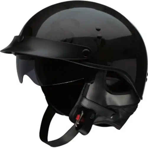 Z1R Vagrant NC Rose Helmet Black 1/2 Half face Drop Down Visor Motorcycle Large