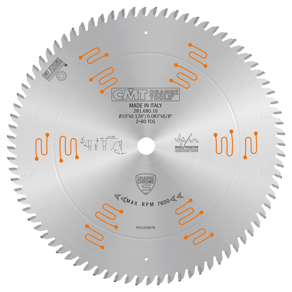 CMT 281.680.10 SINGLE-SIDED - LAMINATE & MELAMINE 10’’x0.126”/0.087”x5/8’’ T=80 TCG