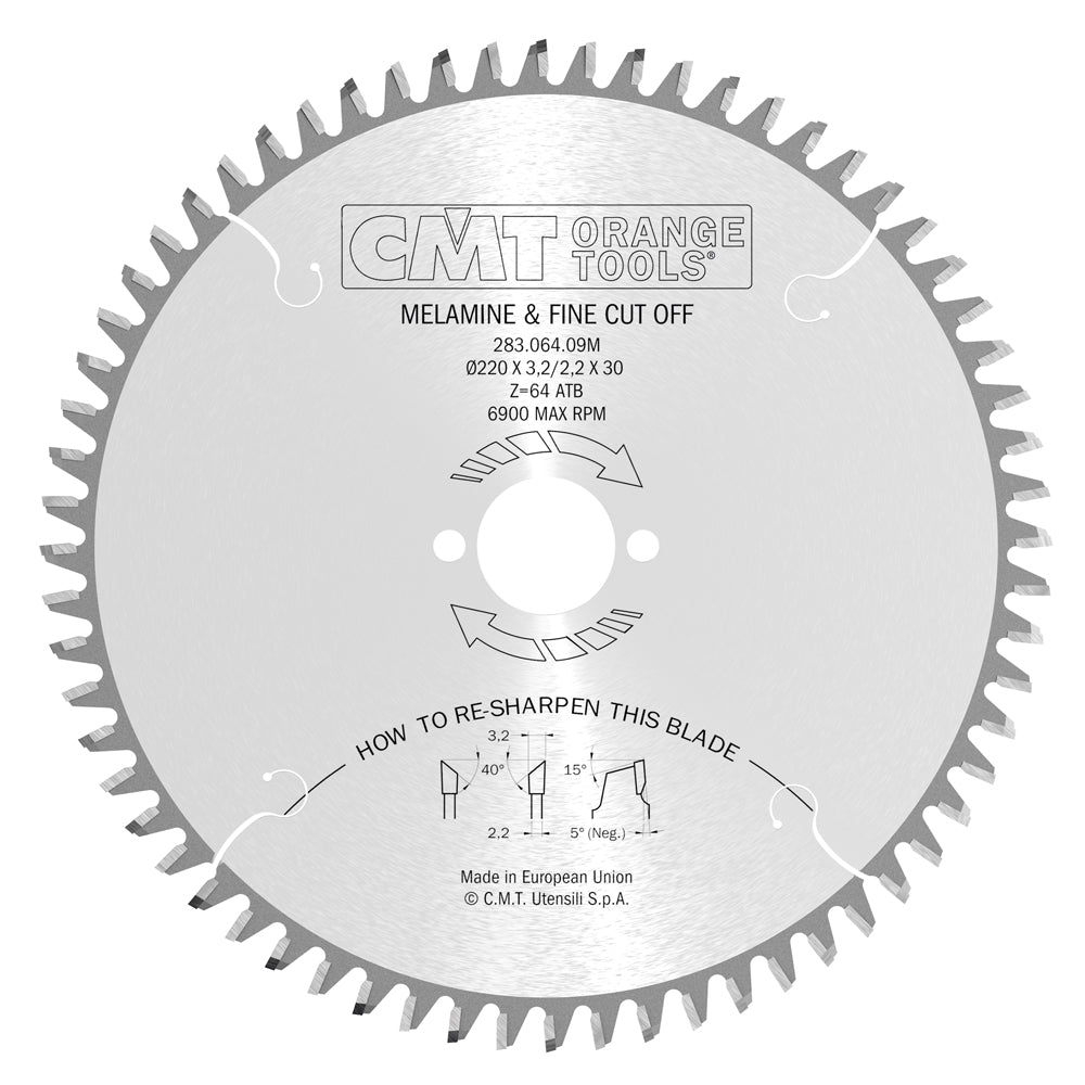 CMT 283.064.09M ULTRA FINISH - PLYWOOD & MELAMINE 220x30mm T=64 Hi-ATB (-5° NEG)