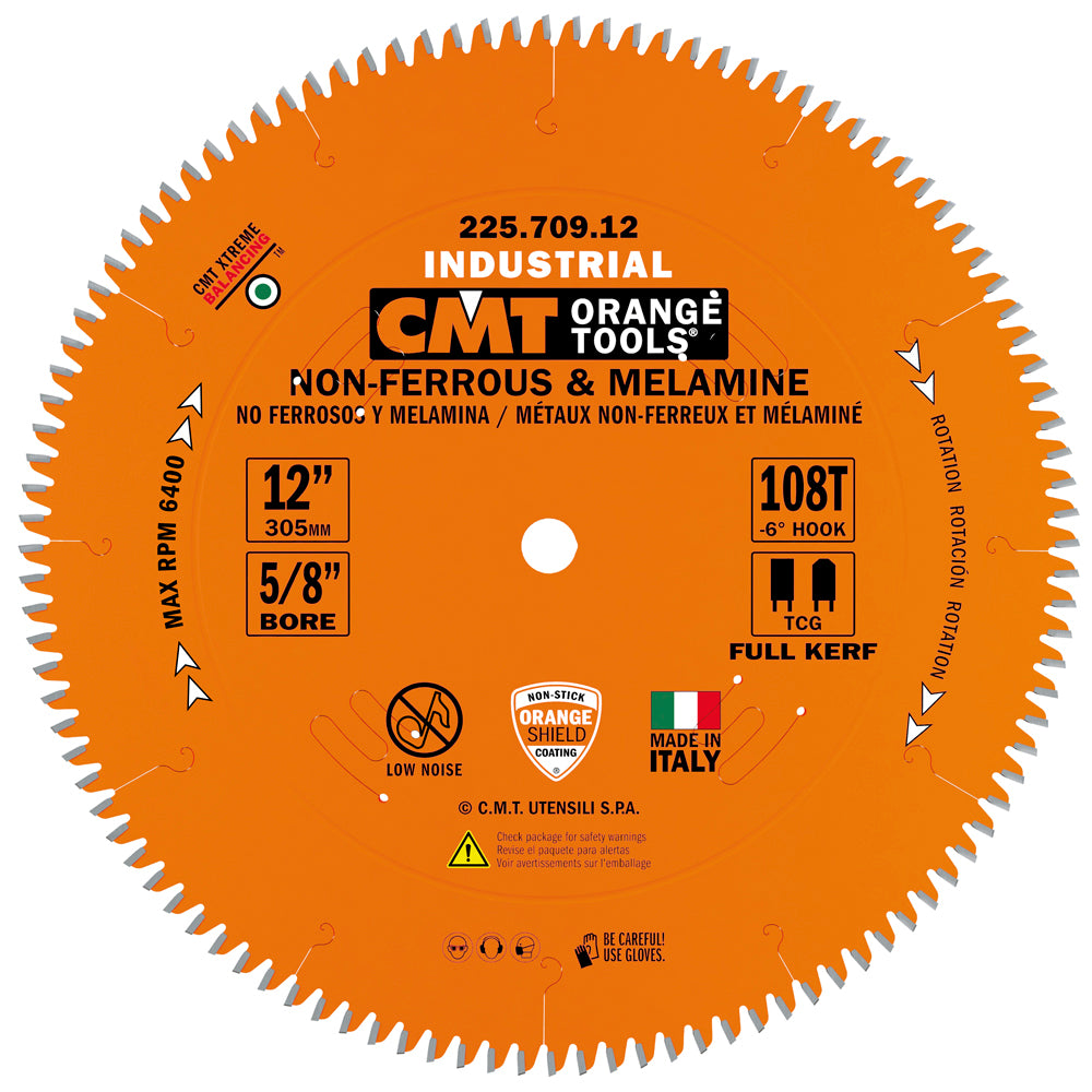 CMT 225.696.12 THICK NON-FERROUS METAL & MELAMINE 12”x1’’ T=96 TCG (-6° NEG)