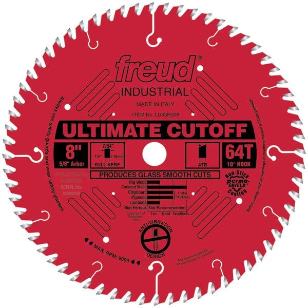 LU85R008 Industrial Ultimate Cut-Off Bladed with Red Perma-Shield 8" x 5/8" Bore x 64 Tooth ATB