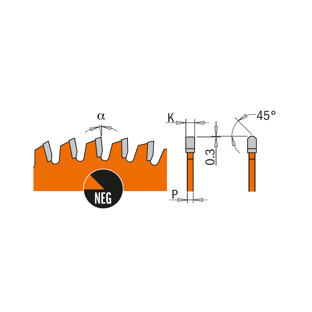CMT 225.700.16 THICK NON-FERROUS METAL & MELAMINE 16”x1’’ T=100 TCG (-6° NEG)