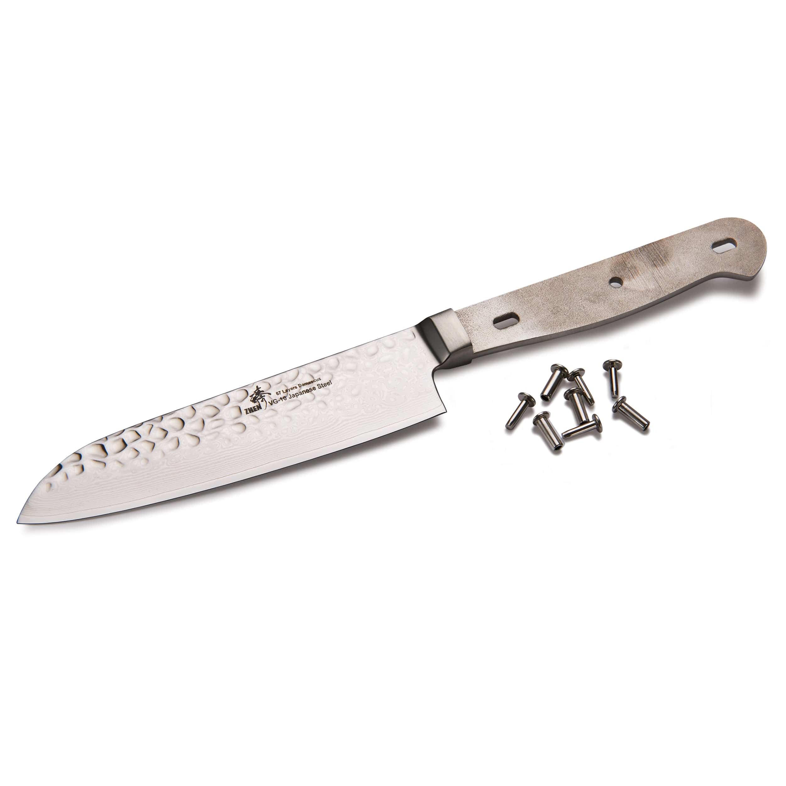Santoku Knife for Mincing Slicing and Dicing Vegetables - Damascus - 9-1/4" - Unfinished Kit