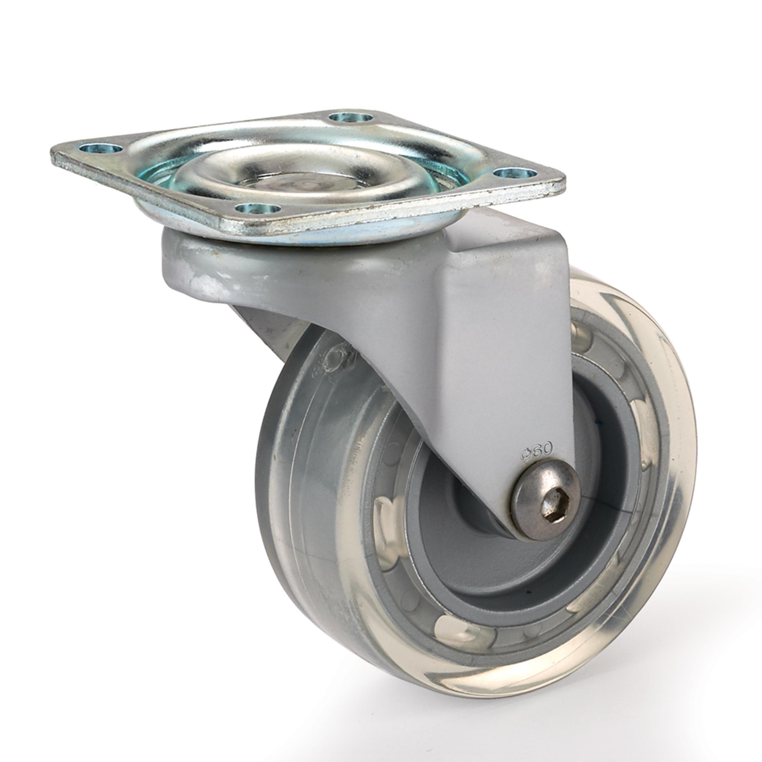 2-1/2" Skate Wheel Caster Non-Locking with Flat Translucent Wheel