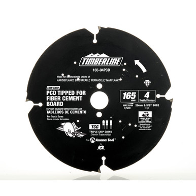 Timberline 165-04PCD Polycrystalline Diamond (PCD) Tipped 165mm D x 4T x TCG, 12 Deg, 20mm and 5/8 Inch Bore, Circular Saw Blade for Fiber Cement Board