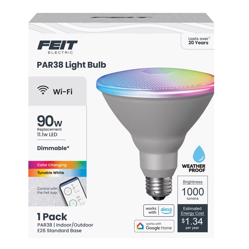 Feit PAR38/RGBWAG/RP Smart Home PAR38 E26 (Medium) Smart-Enabled LED Bulb Color Changing 90 Watt Equivalence 1 pk