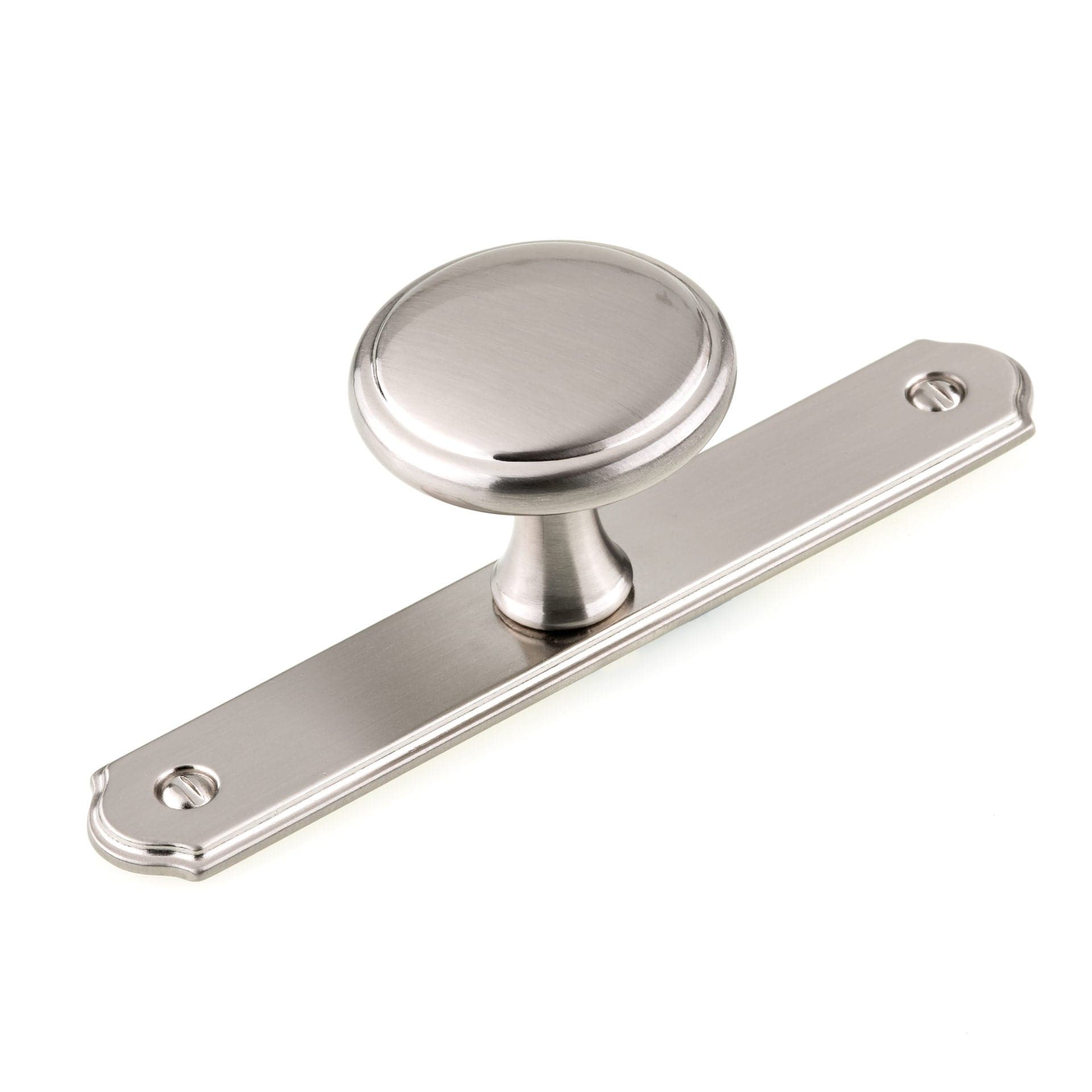 Round Transitional Knob with Removable Rectangular Backplate - 1-9/16" Diameter - Brushed Nickel