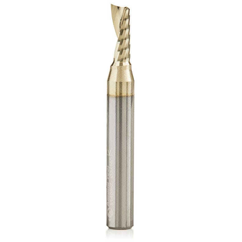 51408-Z Spiral O Single Flute Aluminum Cutting Up-Cut ZrN Coated Mirror Finish Router Bit 3/16"D 1/2"CH 1/4"SH 2"L