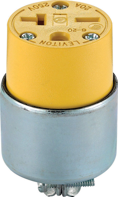Leviton 620CA-000 Commercial Armored Ground/Straight Blade Connector 6-20R 18-12 AWG 2 Pole 3 Wire