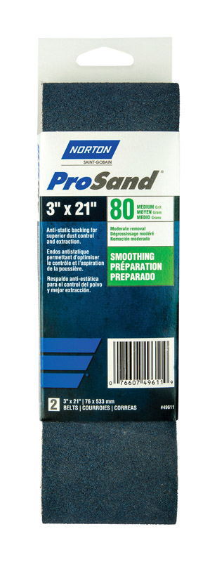 Norton 07660702226 ProSand 21 in. L X 3 in. W Zirconia Alumina Cloth Portable Sanding Belt 80 Grit Coarse 2 pk