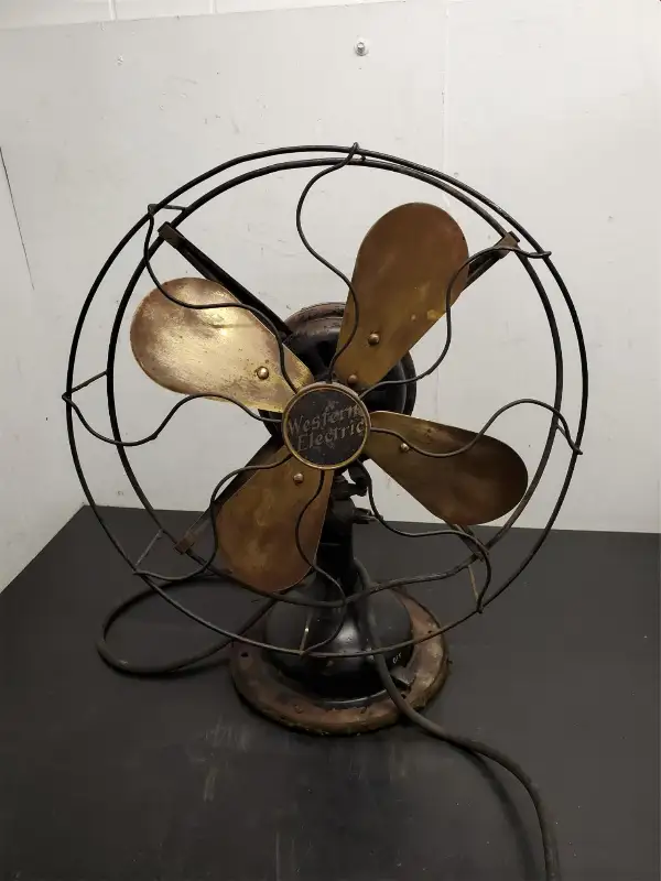 Vtg Western Electric Brass Blade Oscillating Electric Fan 13″- 6304-3 Speed VF!!