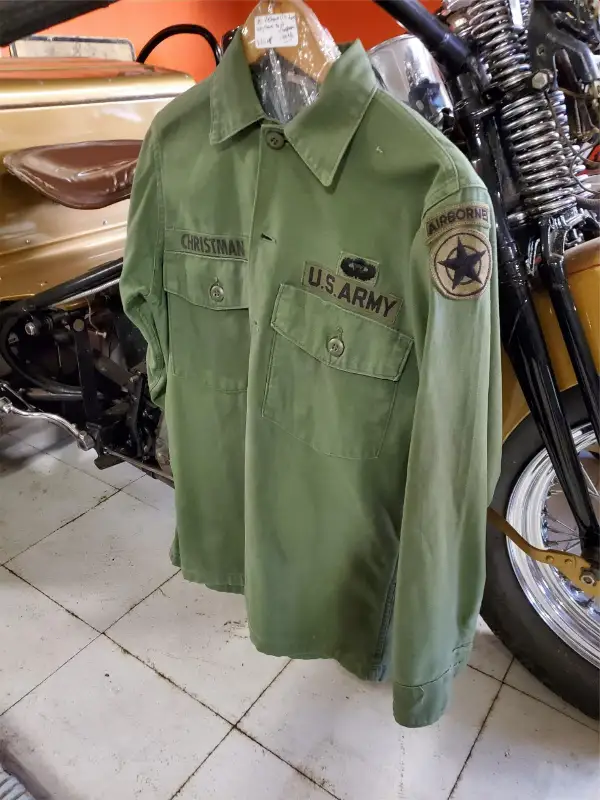 Vtg Vietnam Era U.S. Army Airborne Long Sleeve Shirt Civil Engineer Embroidery