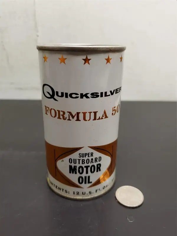 Vtg Quicksilver Formula 50 Super Outboard Motor Oil 12 Oz White Gold Can Collect