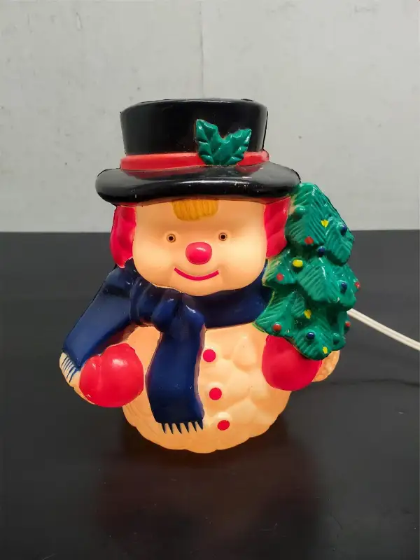 Vtg Plastic Electric Light-Up Snowman Top Hat 7 1/2” Unbranded Old Syle Plug-in