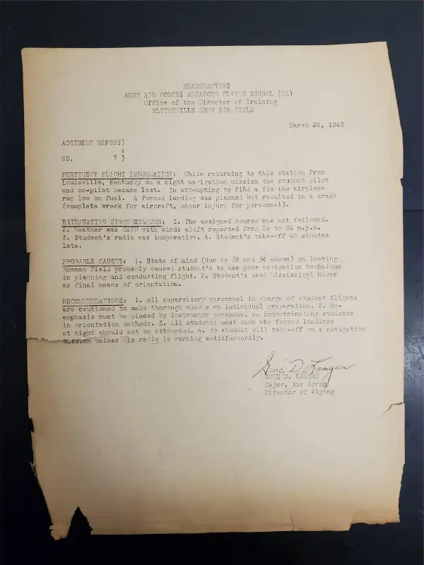 Vtg 1943 WW2 March 24 Army Air Force Accident Report Plane Crash Complete Wreck