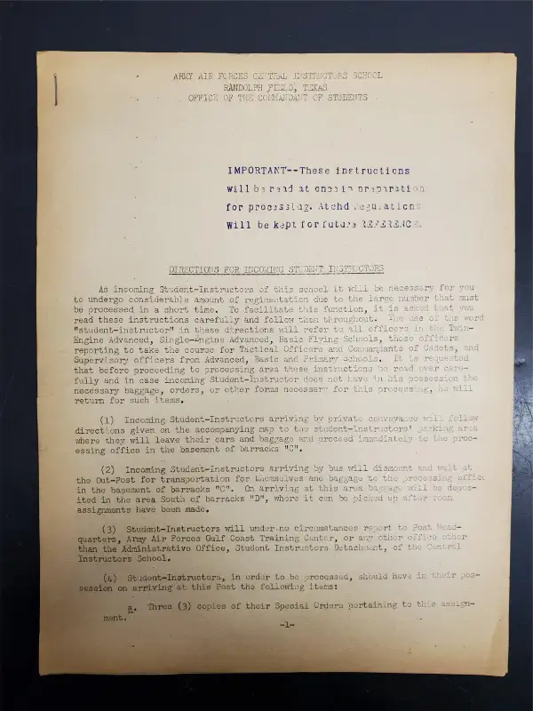 Vtg WW2 Era Army Air Forces Randolph Field Texas Students Handbook & Regulations