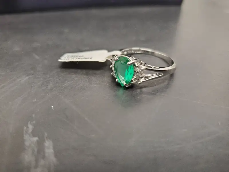 Women’s Faux Emerald Cubic Zirconia 925 Sterling Silver Ring Size 9 Jewelry Gift