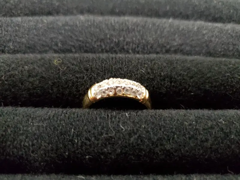 Womens 14KT Gold Electro-Plate Triple Row Cubic Zirconia Ring Jewelry Sz 9 Gift