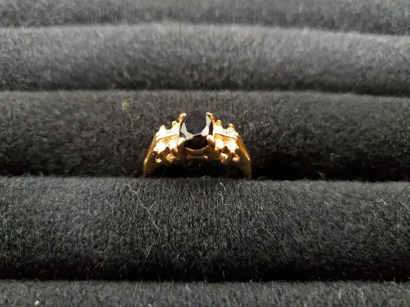 Womens 14KT Gold Electro-Plate Black Oval Gem Cubic Zirconia Ring Jewelry Sz 9