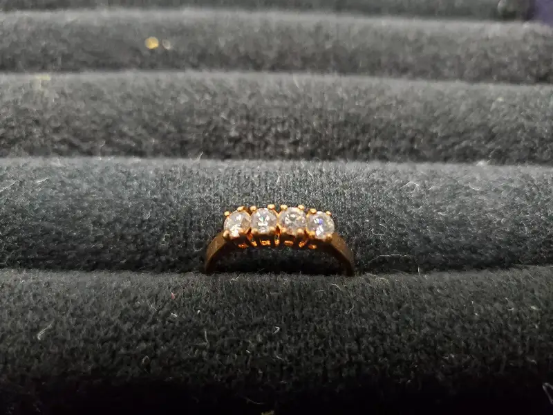 Womens 14KT Gold Electro-Plate 4 Stone Gem Cubic Zirconia Ring Jewelry Sz 8.5