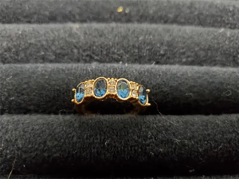 Womens 14KT Gold Electro-Plate 4 Gem Sapphire Cubic Zirconia Ring Jewelry Sz 9