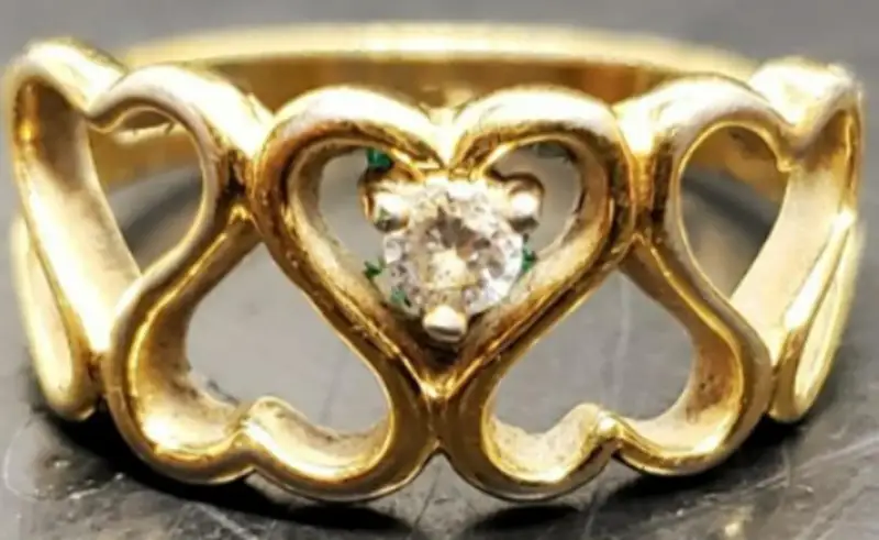 Womens 14KT Gold Electro-Plate Heart Pattern Cubic Zirconia Ring Jewelry Sz 9