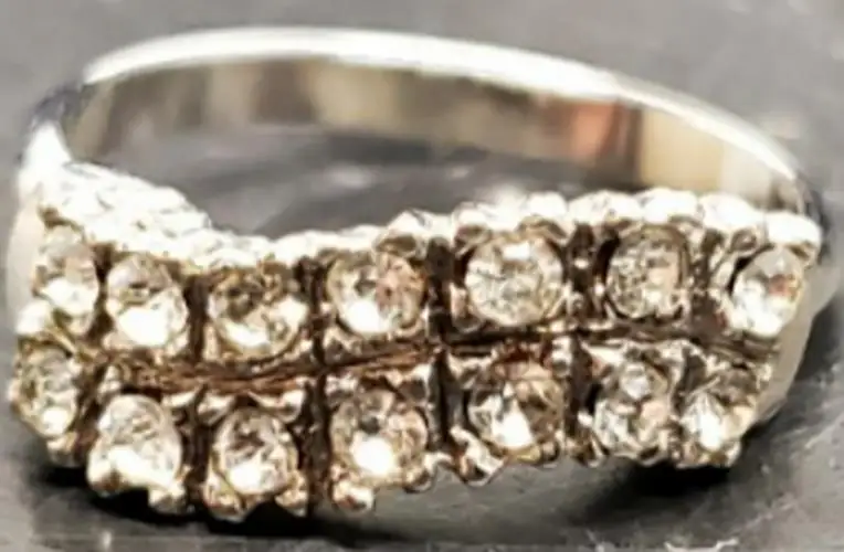 Womens 14KT White Gold Electro-Plate Double Row Cubic Zirconia Ring Jewelry Sz9