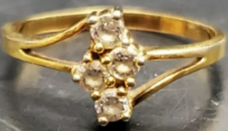 Womens 14KT Gold Electro-Plate 4 Cubic Zirconia Gems Unique Ring Jewelry Sz8.5
