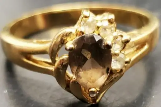 Womens 14KT Gold Electro-Plate Smoky Quartz Cubic Zirconia Ring Jewelry Sz9 VF
