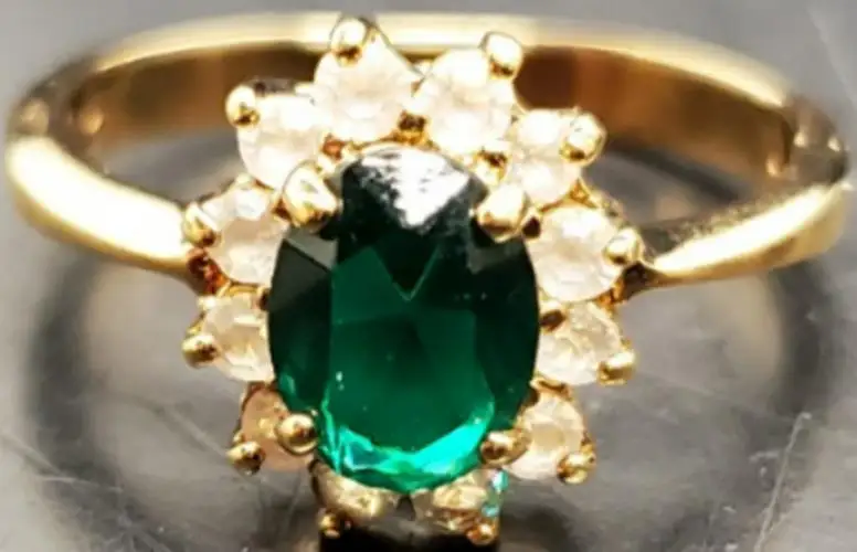 Women 14KT Gold Electro-Plate Large Emerald Gem Cubic Zirconia Ring Jewelry Sz9