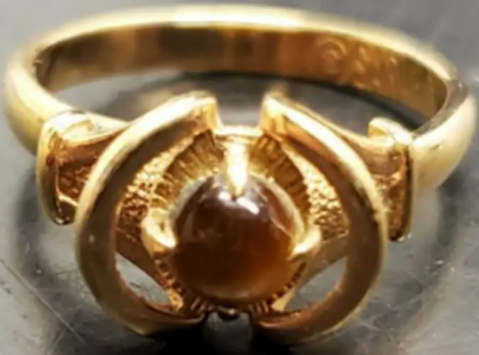 Women 14KT Gold Electro-Plate Tiger Eye Gemstone Diamond Cut Ring Jewelry Sz6
