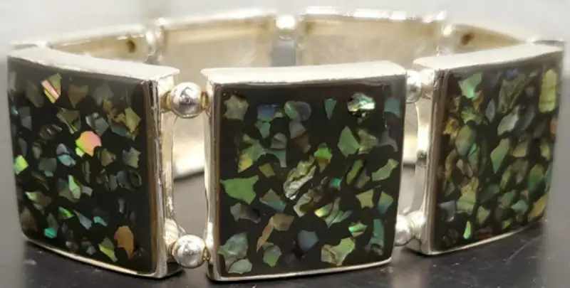 Women’s Flexible Bracelet Shimmering Turquoise Stained Glass Pattern Squares VF