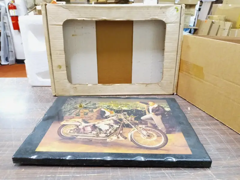 Vtg Wood Harley Davidson Wall Clock Plaque 1990’s Softail Chopper Print Collecti