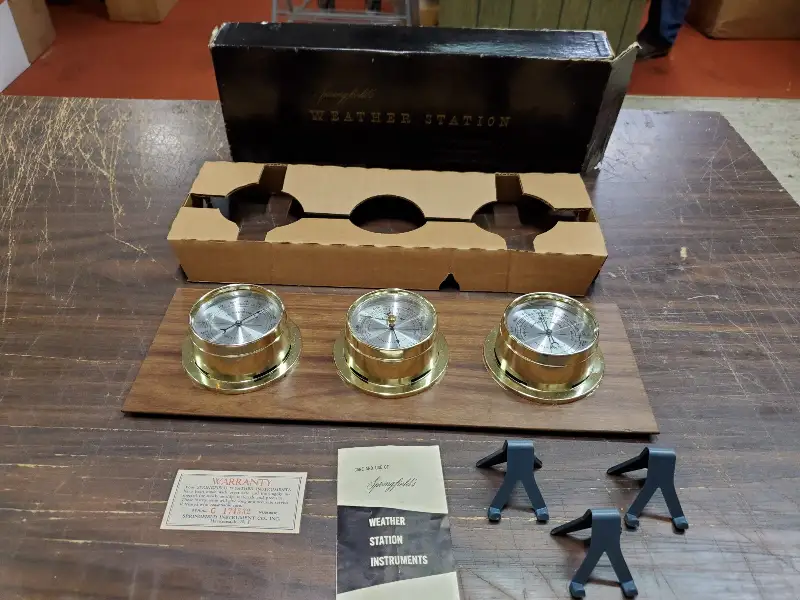 Vtg Springfield Weather Station Wood Grained Panel Trio 33678 Orig Box & Inserts
