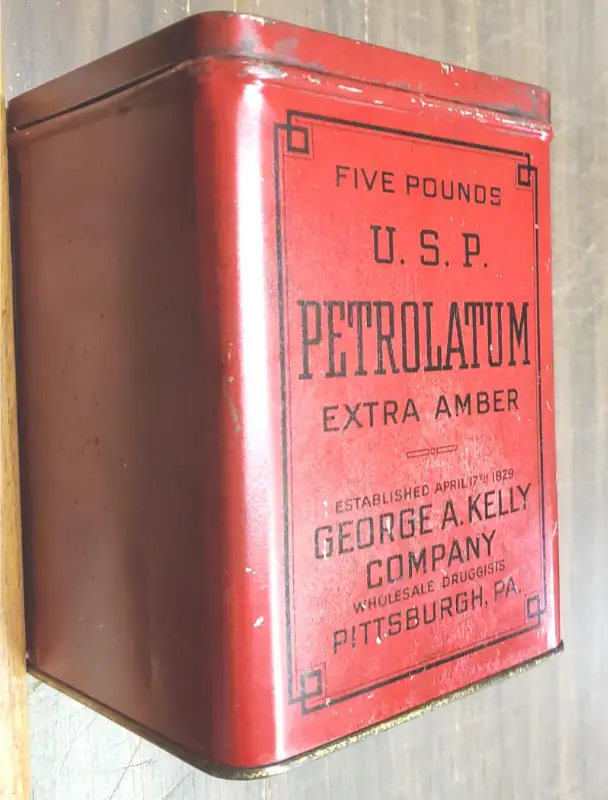 VTG USP Extra Amber George A. Kelly Co Pittsburgh Pa 5 Pound Red Storage Tin