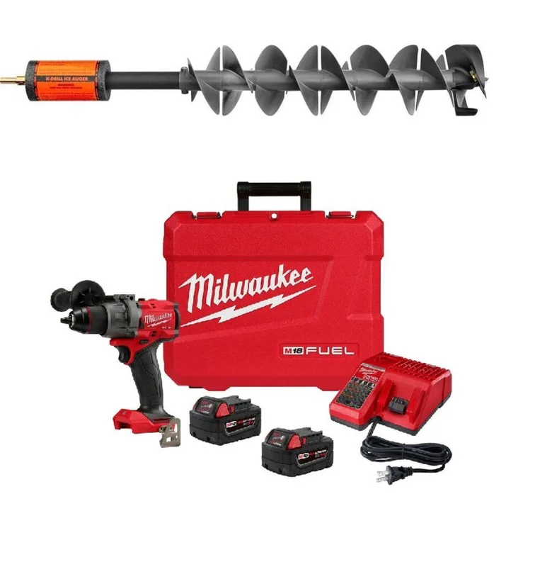 6in Ice Auger with Milwaukee M18 FUEL 1/2in Drill/Driver Kit Bundle ID
