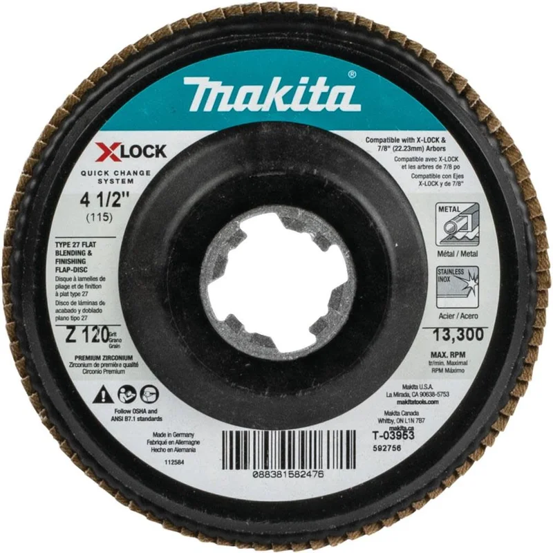 X-LOCK 41/2in 120 Grit Type 27 Flat Blending and Finishing Flap Disc f