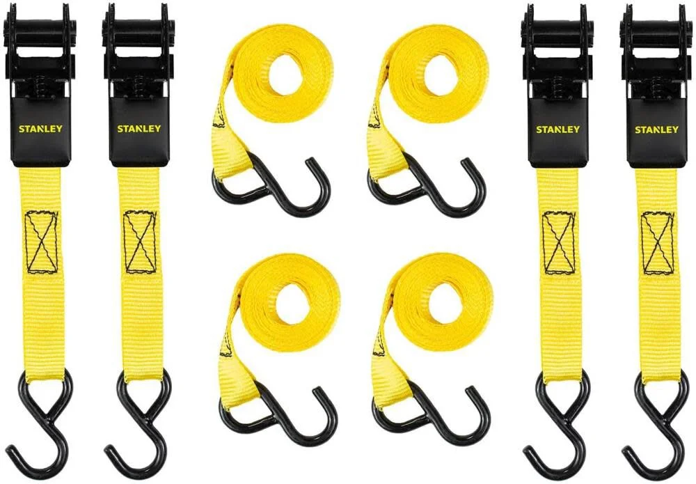 Ratchet Straps 1in x 10′ 900 lb Break Strength Light Cargo Hauling 4pk