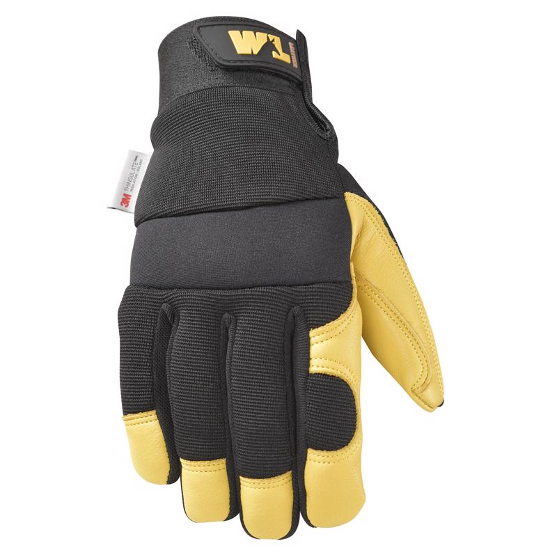 Wells Lamont 3233L Men's Saddletan Grain Winter Work Gloves Black/Yellow L 1 pair