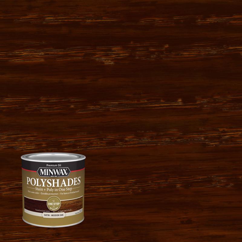 Minwax 213854444 PolyShades Semi-Transparent Satin Mission Oak Oil-Based Stain/Polyurethane Finish 1/2 pt