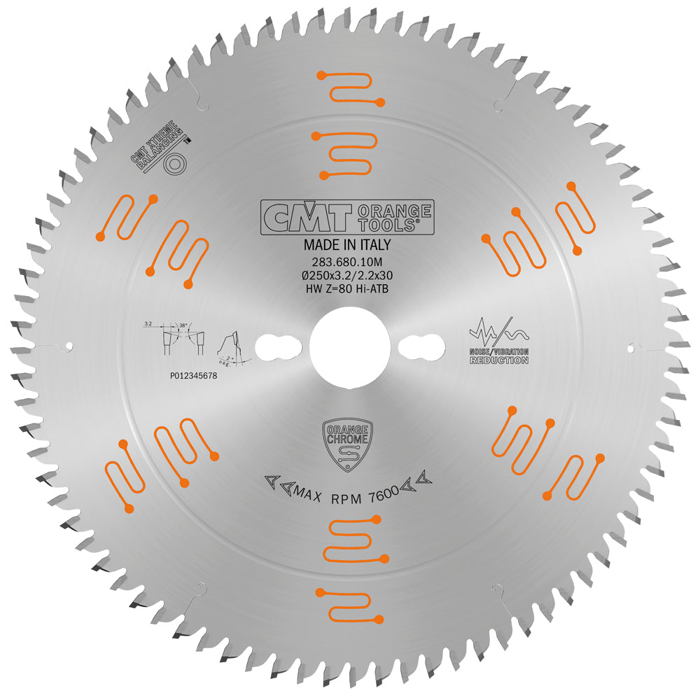 CMT 283.680.10M ULTRA FINISH - PLYWOOD & MELAMINE 250x30mm T=80 Hi-ATB (-2° NEG)