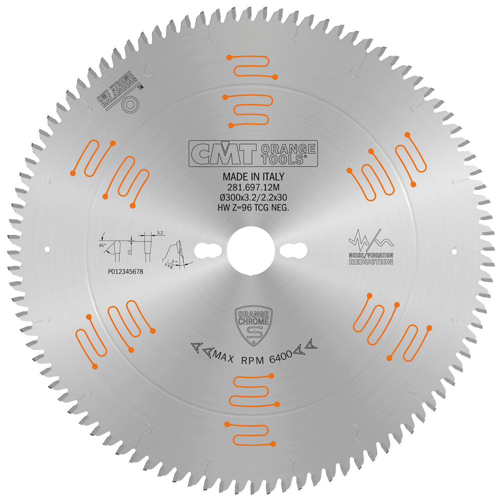 CMT 281.697.12M DOUBLE-SIDED - LAMINATE & MELAMINE 300x30mm T=96 TCG (-3° NEG)