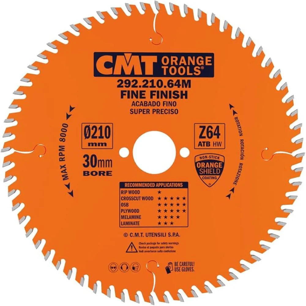 CMT 292.210.64M General Purpose Blade (compatible w/ Festool ) - 210mm Ø | 64 Teeth | 30mm Arbor | 15° Hook Angle | 15° Alternate Top Bevel (ATB) Grind