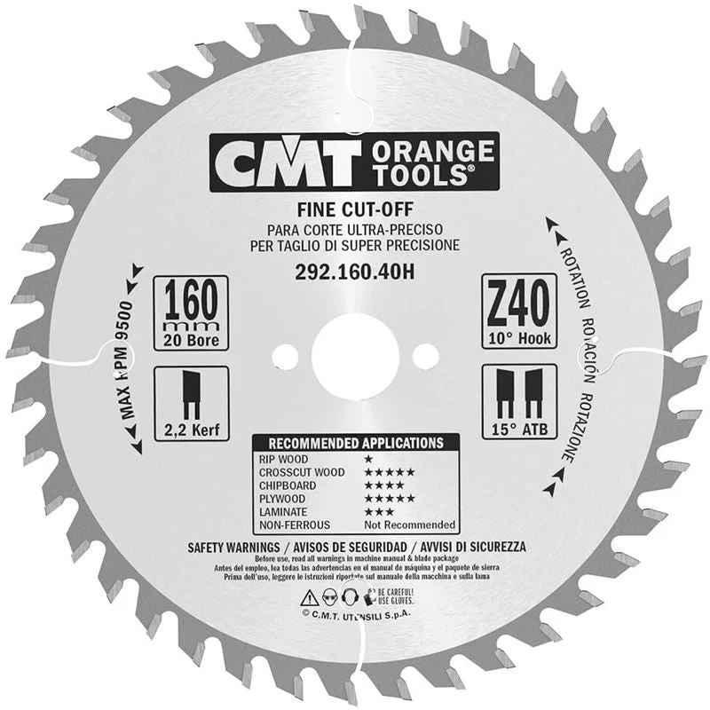 CMT Fine Cut-Off Saw Blade, 160mm (6-5/16-Inch) X 40 Teeth 15" ATB with 20mm Bore